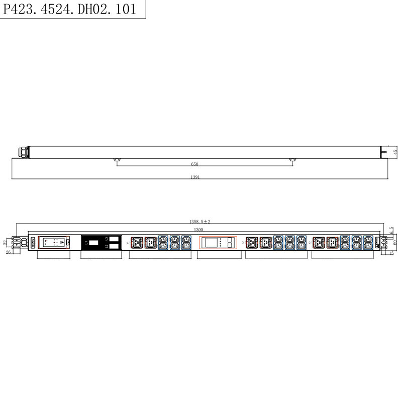 24 منفذ 3 مراحل IEC C13 & C19 مآخذ قابلة للقفل 1.5U قطاع دارة مغناطيسي سائل عمودي قابل للتبديل السريع RS485 رف مقنن PDU