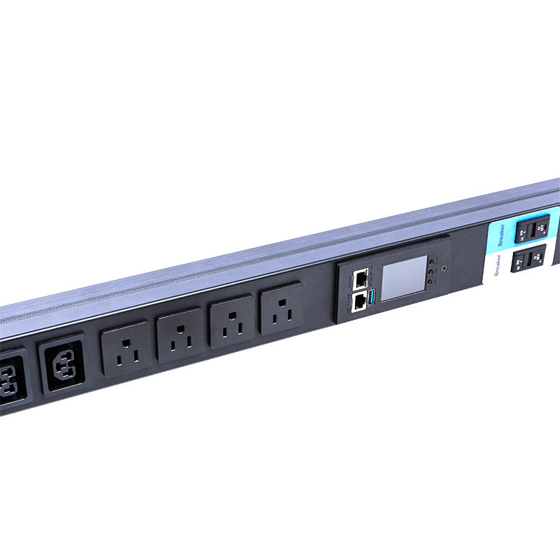 16 منفذ IEC C13 C19 ومآخذ الولايات المتحدة 1.5U قطاع دارة مغناطيسي سائل عمودي TCP/IP رف ذكي PDU