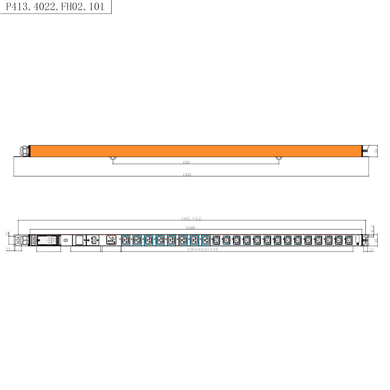 22 منفذًا IEC C13 IEC C19 1.5U حماية من زيادة التيار PDU تثبيت عمودي قابل للتبديل السريع RS485 حامل مجهز PDU