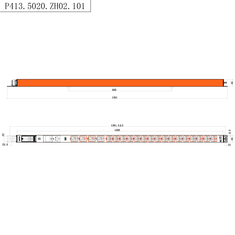 20 منفذ IEC C13 IEC C19 مآخذ قابلة للقفل 1U مؤشر قابل للتبديل السريع عمودي RS485 رف مقنن PDU