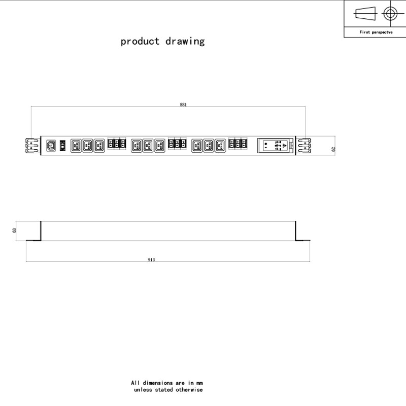 3-Phase 10-Outlet C13 C19 قواطع عمودية حماية من الحمل الزائد بتبديل الرف Pdu